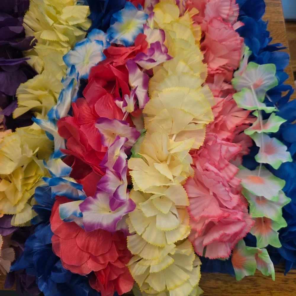 Lot of 24 Hawaiian Flower Leis Multicolor Tropical Luau Party Favors Bulk Set